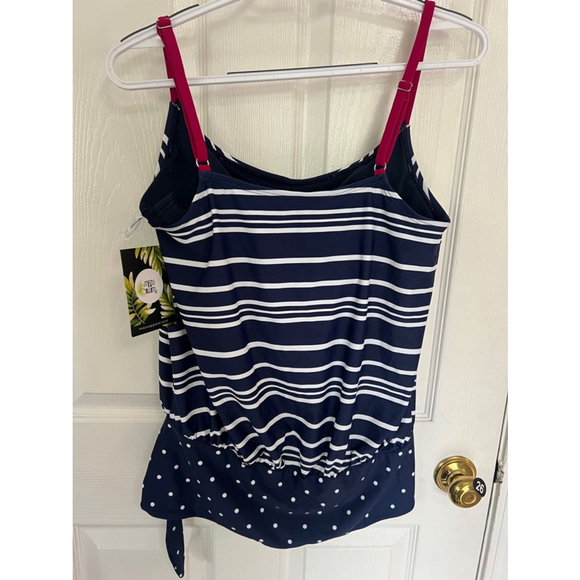 🔵 Women's Wide Band Blouson Tankini Top Electric Stripe NWE size 10 blue white - Picture 9 of 12